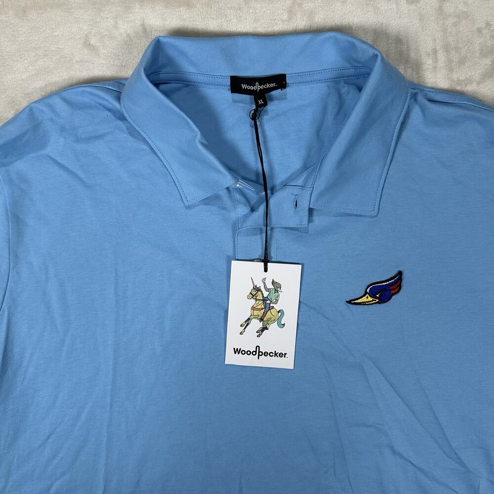 NWT Woodpecker Brand Golf Polo Shirt Blue Pima Cotton Men’s Size XL